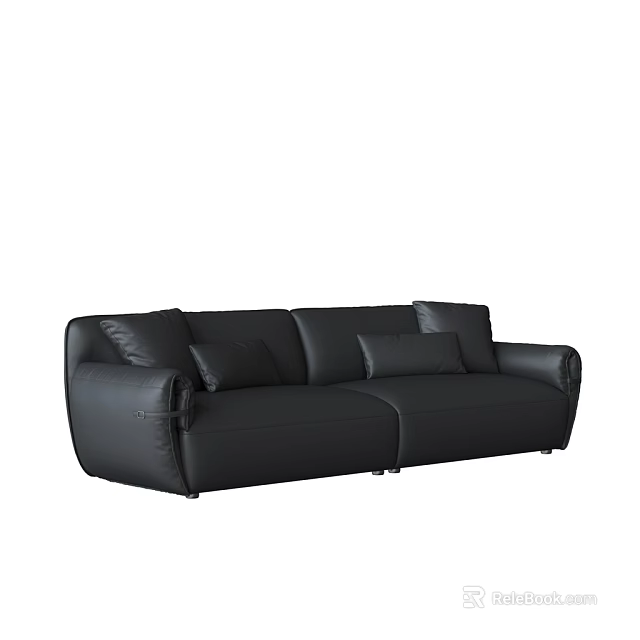 Black Leather Multi Seater Sofa With Modern Design And Comfortable Cushions 3d model