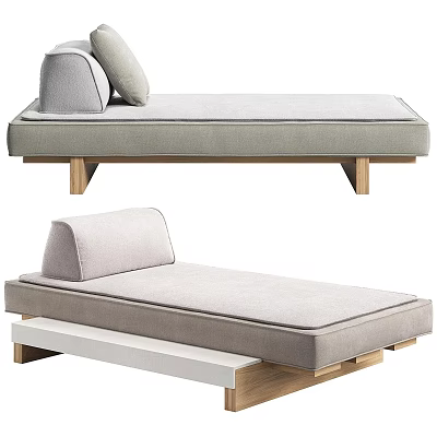 Modern Upholstered Sofa Bench With Light Gray Fabric Wooden Legs And White Base 3d model