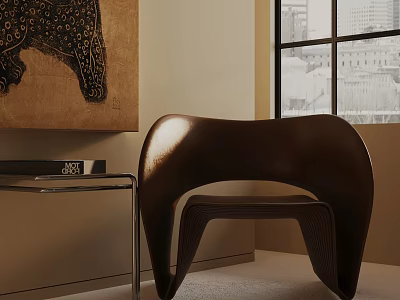 Modern Brown Accent Chair With Small Side Table Decorative Artwork And Window In Interior Setting 3d model