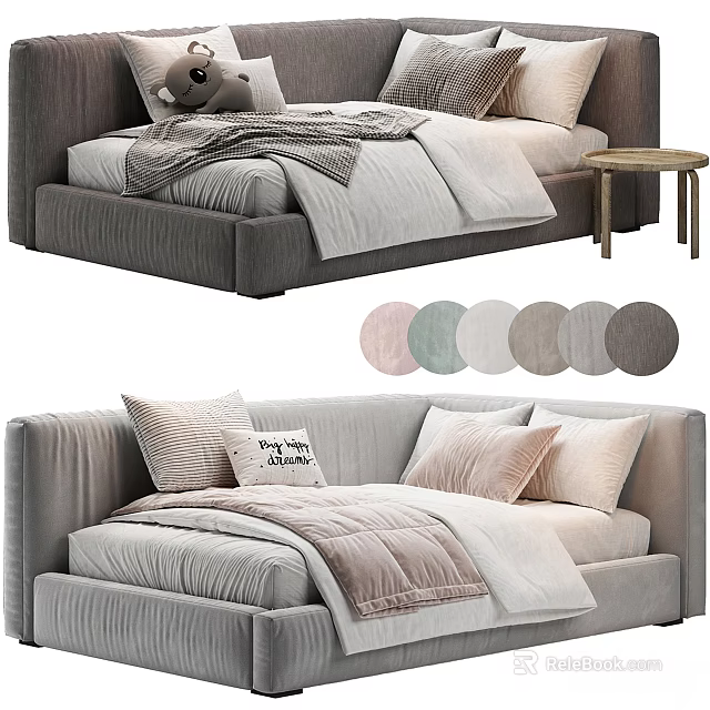 Modern Comfortable Kids Bed With Upholstered Headboard And Multiple Color Options 3d model 