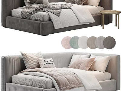Modern Comfortable Kids Bed With Upholstered Headboard And Multiple Color Options 3d model