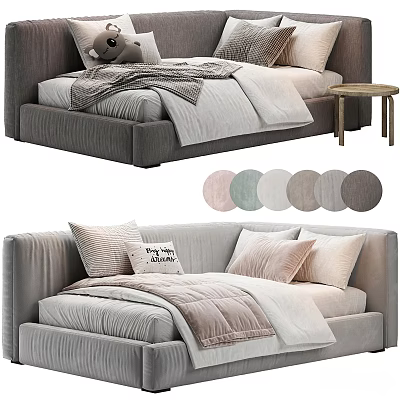 Modern Comfortable Kids Bed With Upholstered Headboard And Multiple Color Options 3d model