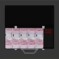 Open Black Briefcase With Stacked Cash And Built In Money Detector