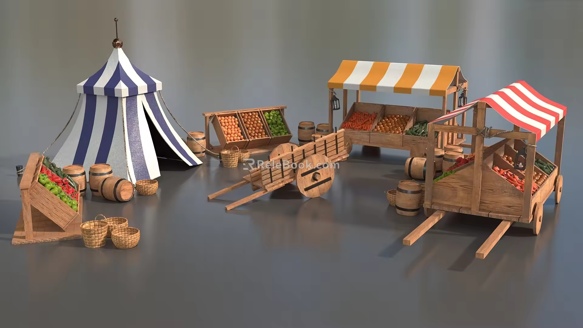 Vegetable stand fruit and vegetable stand combination vegetable market stall market life props low face number low model simple model game film and television level super realistic 3d model