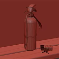 Red Fire Extinguisher On Wooden Bench Against Red Brick Wall With Matchbox And Matches