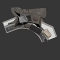 3D Scene Components With Black Boxes Wooden Barrels And Woven Fabric On Metal Platform