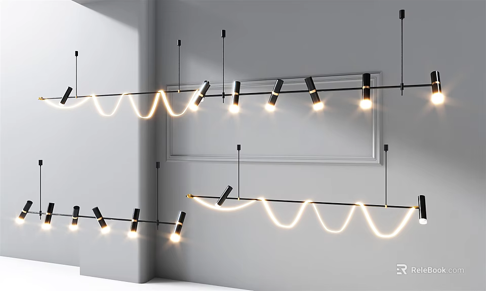 Modern Interior Ceiling Lighting With Wavy Design Downlights And Spotlights 3d model