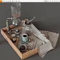 Wooden Tray With Manual Coffee Grinder Glass Pot And Kitchen Appliances