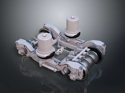 Mechanical Railway Bogie Structure With Metal Frame Cylindrical Components And Wheels 3d model