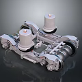 Mechanical Railway Bogie Structure With Metal Frame Cylindrical Components And Wheels 3d model