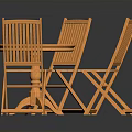Orange Outdoor Furniture Set With Round Wooden Table And Folding Chairs
