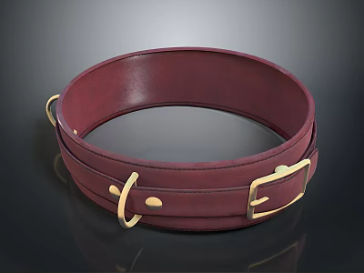 Burgundy Genuine Leather Belt With Golden Buckle Classic Design For Daily Use 3d model