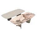 Modern Luxury Irregular Marble Dining Table With Textured Brass Metal Legs For Elegant Home Interior