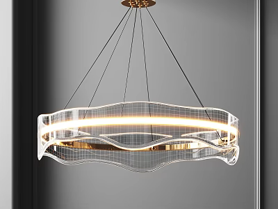 Modern Gold Metal Chandelier With Transparent Glass Wave Shaped Frame And LED Light Fixture 3d model