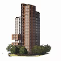 Modern High Rise Apartment Building With Brown And White Facade And Surrounding Trees