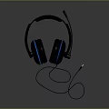 Black Computer Headphones With Blue Accents And Wired Over Ear Design
