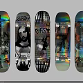 Colorful Holo Skateboard Decks With Various Artistic Graphics And Text Designs