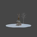 Game Movie Character Ibex with Large Curved Horns Standing on Snowy Rocky Cliff