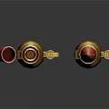 Two Golden Bullet Shaped Household Items With Red Nozzles And Handles