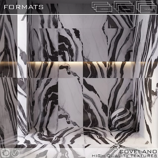 Stunning Black And White Marble Wall Design With Striped Patterns And Ambient Lighting 3d model 