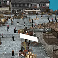 Traditional Ancient Architecture Waterfront Scene with Wooden Bridges Boats and People Gathering