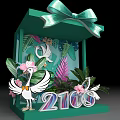 Green Decorative Boxes With Large Bows Tropical Plants Flowers Swan Decorations And Numbers 2108 2109