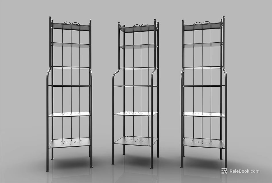 Modern Open Metal Frame Shelving Units With Multiple Storage Tiers And Display Design 3d model 