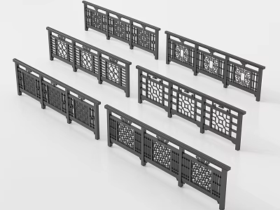 Black Decorative Railings With Intricate Cutout Patterns For Balcony Staircase Decoration 3d model