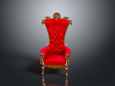 Luxury Red Armchair With Golden Carved Decorations And Elegant Design 3d model