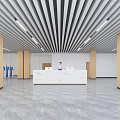 Bright Modern Spacious Service Hall With Service Counters Blue Signage Computers And Waiting Chairs