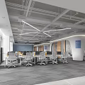 Modern Bright Open Public Office Area With Neat Workstations And Stylish Exposed Ceiling Design