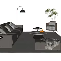 Brown Leather Sofa And Round Coffee Table Set With Floor Lamp Armchair Ottoman And Potted Plant