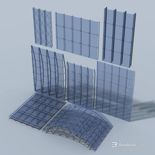 Industrial Equipment with Transparent Panels Featuring Various Shapes and Arranged Structure 3d model 