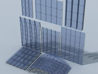 Industrial Equipment with Transparent Panels Featuring Various Shapes and Arranged Structure 3d model