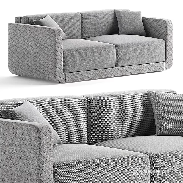 Modern Gray Fabric Sofa With Comfortable Cushions And Armrest Design 3d model
