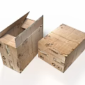 Cardboard Boxes Open And Closed Worn Cardboard With Recycling Symbols On White Background