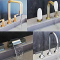Contemporary Stylish Faucet Designs in Brushed Gold and Chrome with Smooth Water Flow on Countertop Surfaces