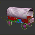 Vintage Wooden Wagon With White Canvas Cover And Loaded Crates Barrels