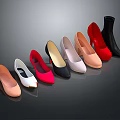 Various Colored Women's Shoes With Heel And Flat Styles Arranged On