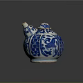 Blue And White Gourd Shaped Ceramic Sculpture With Floral Patterns And Decorative Carvings