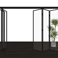 Folding Doors With Glass Panels And Black Frame In Modern Interior Space Wooden Floor