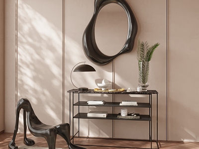 Modern Storage Rack Metal Square Decorative Cabinet Mirror Ornaments Single Chair model