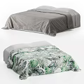 Modern Double Bed with Green Leaf Pattern and Gray Bedspreads Design 3d model