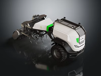 Modern Agricultural Utility Vehicle with White Green Color Large Wheels and Farm Equipment 3d model
