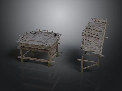 Handmade Bamboo Tables With Wooden Frame And Bamboo Surface Displayed In Two Different Angles 3d model