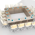Modern Square Conference Table With Surrounding Chairs And Tablet Devices On Surface 3d model