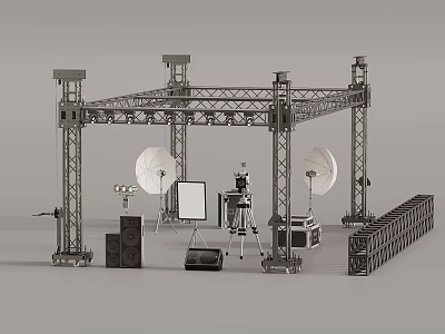 Metal Truss Stage Structure With Satellite Dishes And Audio Visual Equipment 3d model