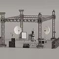 Metal Truss Stage Structure With Satellite Dishes And Audio Visual Equipment