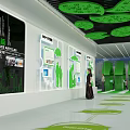 Modern Science Museum Exhibition Hall With Large Blue Sphere And Visitors