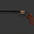 Classic Revolver With Textured Red Grip And Shiny Metal Barrel Design